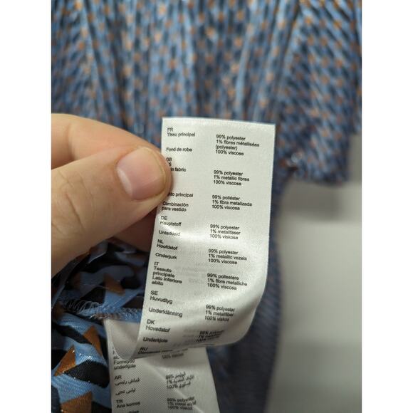 MAJE Richelane Metallic Jacquard Maxi Dress Blue Asymmetrical Size 40 Large - Picture 15 of 15